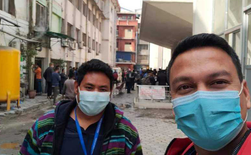 Himalayan Glacier Staff clicking a photo after vaccination at the government-designated hospital