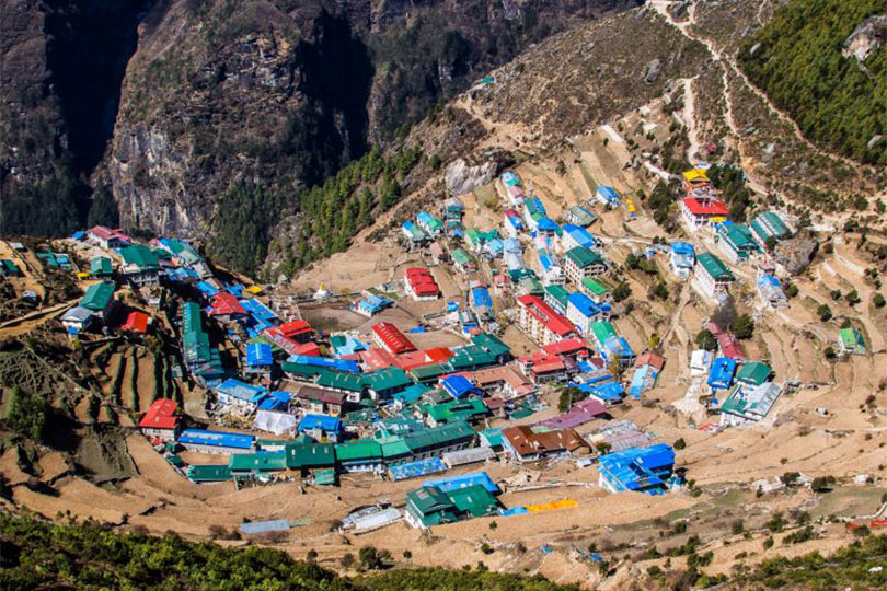 Namche Bazaar, carved into the mountain.