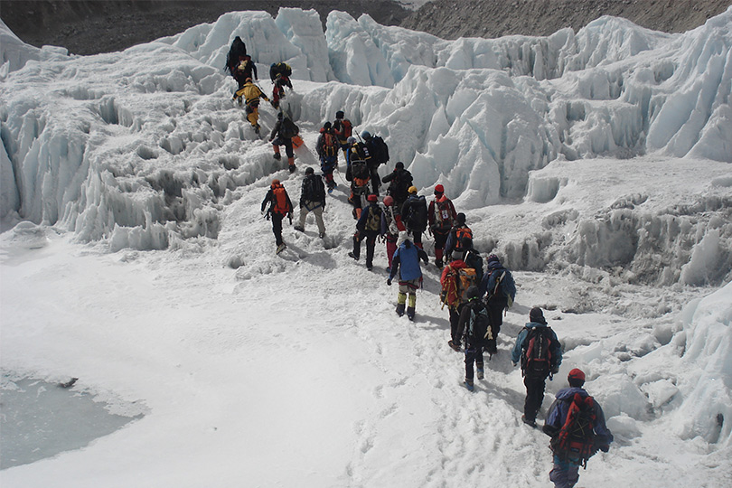 An expedition group on the way to the Everest Summit spring season