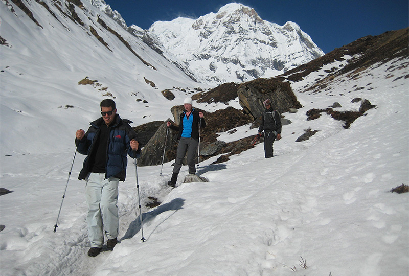 Snowy trail of Annapurna with elevation of 4,130 meters. 