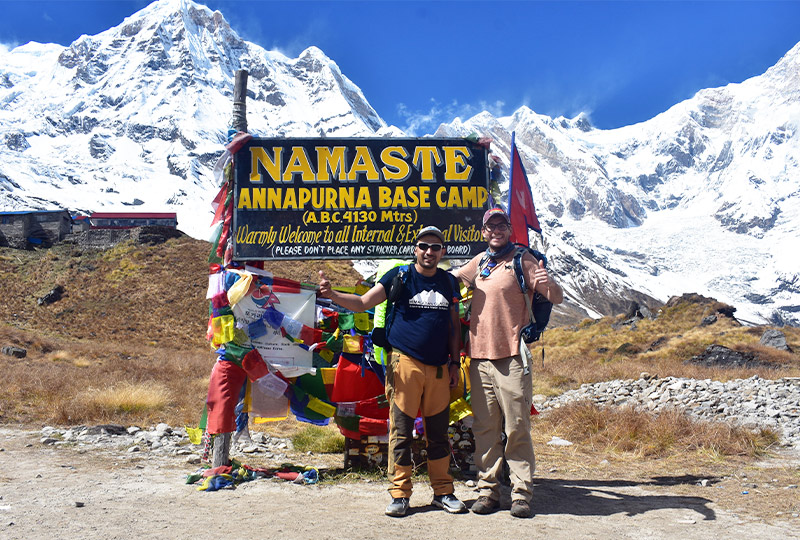 Annapurna Base Camp Elevation reaches maximum of 4,130 meters; client after reaching this height successfully