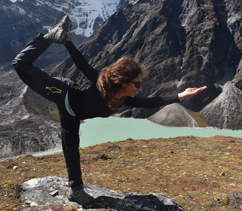 Doing yoga on top of Gokyo Ri