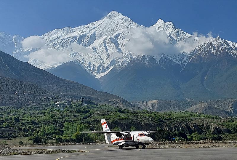 Jomsom Airport with the view of Himalayas